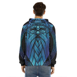 Blue Viking Norse God Odin Print Men's Velvet Pullover Hoodie