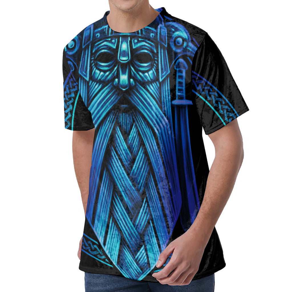 Blue Viking Norse God Odin Print Men's Velvet T-Shirt