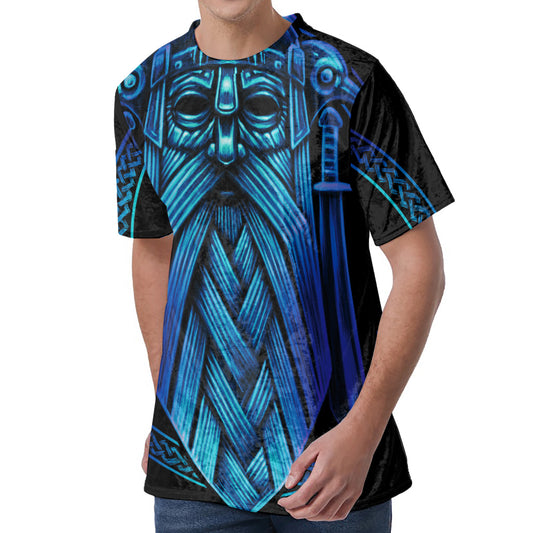 Blue Viking Norse God Odin Print Men's Velvet T-Shirt