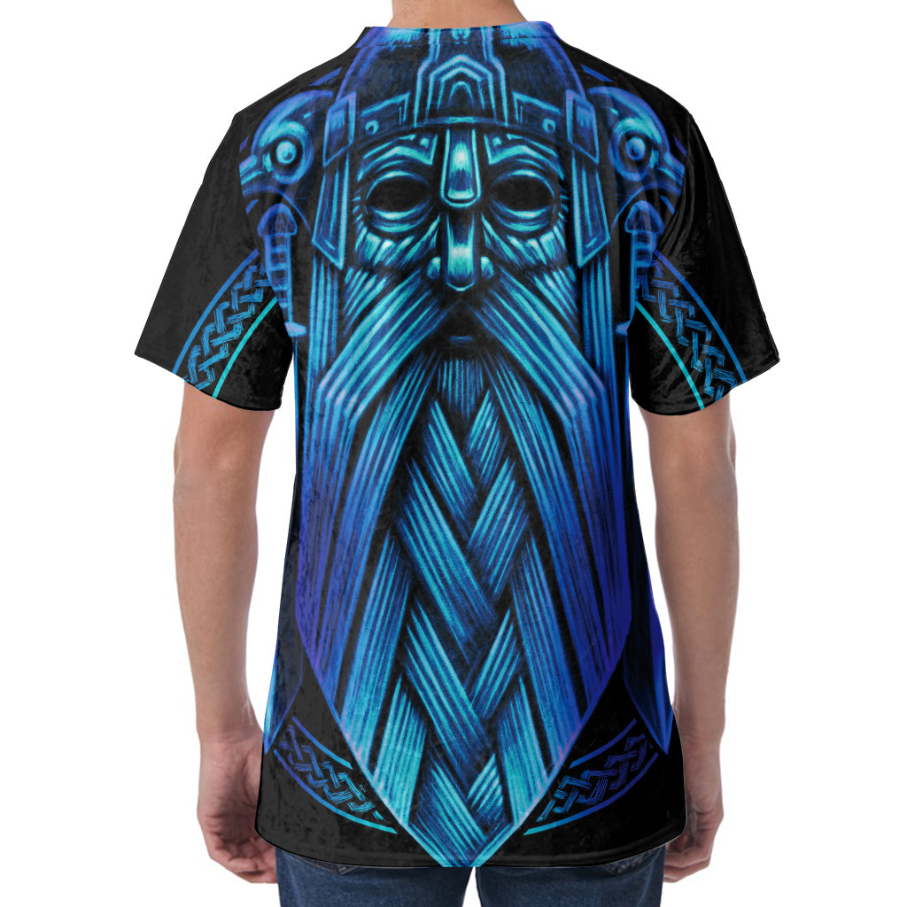 Blue Viking Norse God Odin Print Men's Velvet T-Shirt