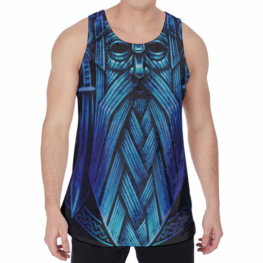 Blue Viking Norse God Odin Print Men's Velvet Tank Top