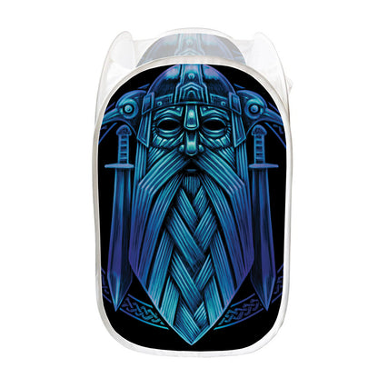 Blue Viking Norse God Odin Print Mesh Laundry Hamper