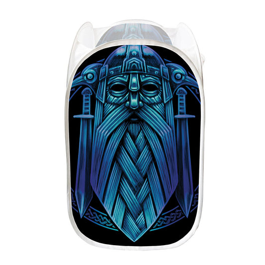 Blue Viking Norse God Odin Print Mesh Laundry Hamper