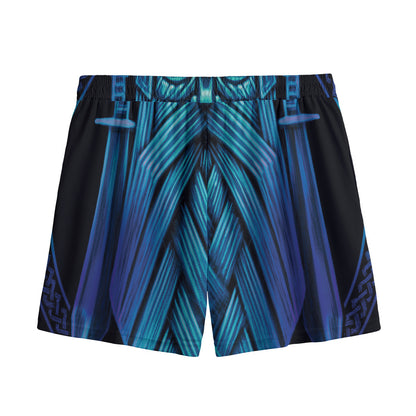 Blue Viking Norse God Odin Print Mesh Shorts