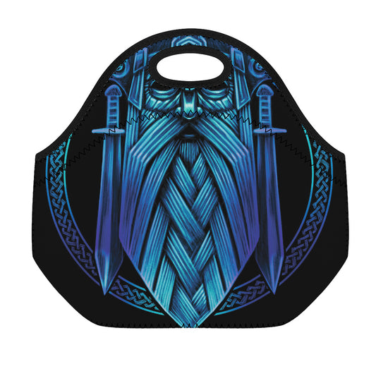 Blue Viking Norse God Odin Print Neoprene Lunch Bag