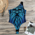 Blue Viking Norse God Odin Print One Shoulder Bodysuit