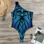 Blue Viking Norse God Odin Print One Shoulder Bodysuit