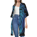 Blue Viking Norse God Odin Print Open Front Beach Cover Up