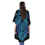 Blue Viking Norse God Odin Print Open Front Beach Cover Up