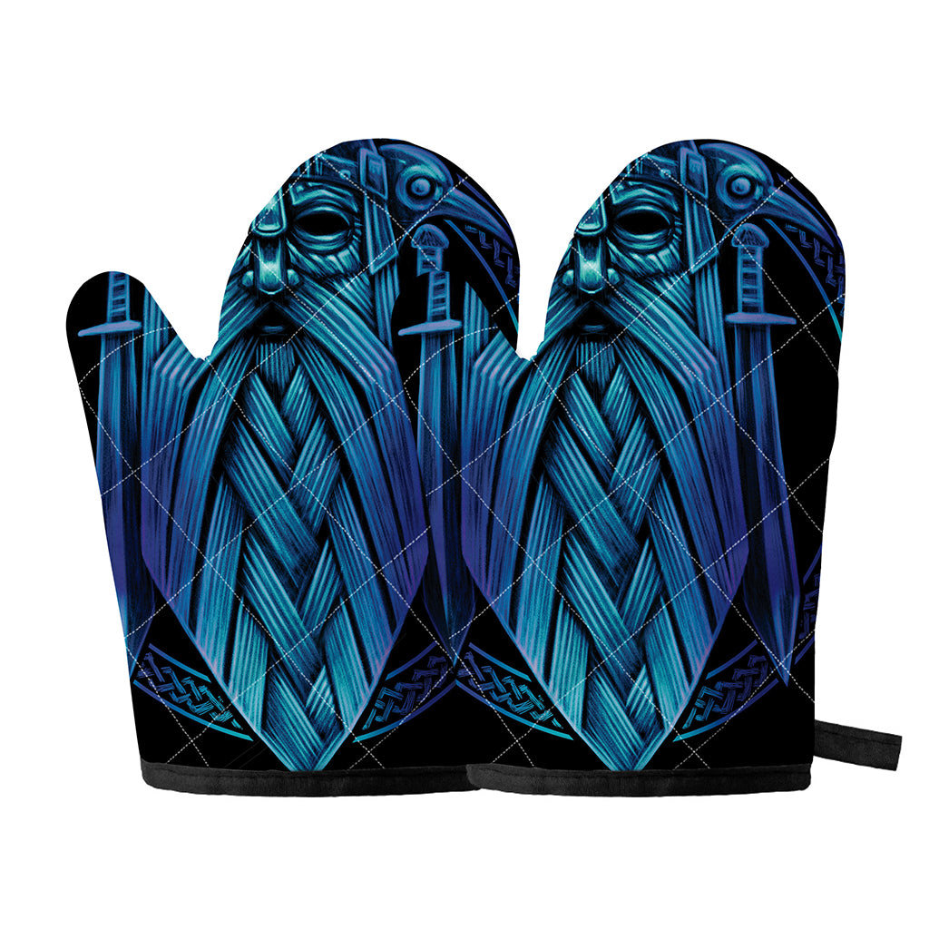 Blue Viking Norse God Odin Print Oven Mitts