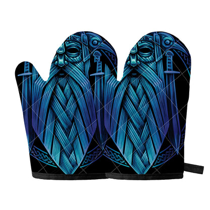 Blue Viking Norse God Odin Print Oven Mitts