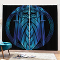Blue Viking Norse God Odin Print Pencil Pleat Curtains