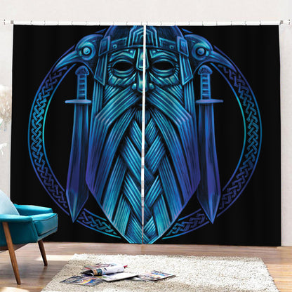 Blue Viking Norse God Odin Print Pencil Pleat Curtains