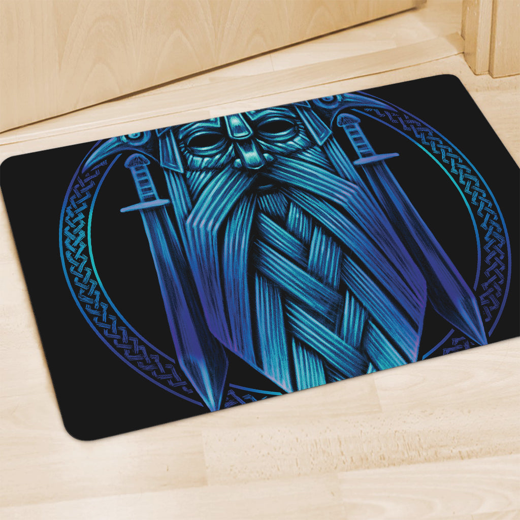 Blue Viking Norse God Odin Print Polyester Doormat