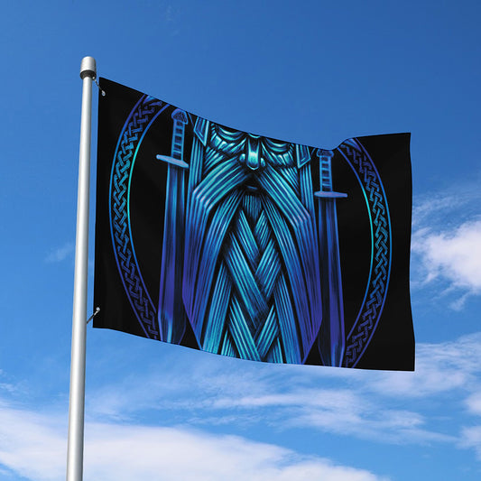 Blue Viking Norse God Odin Print Polyester Flag