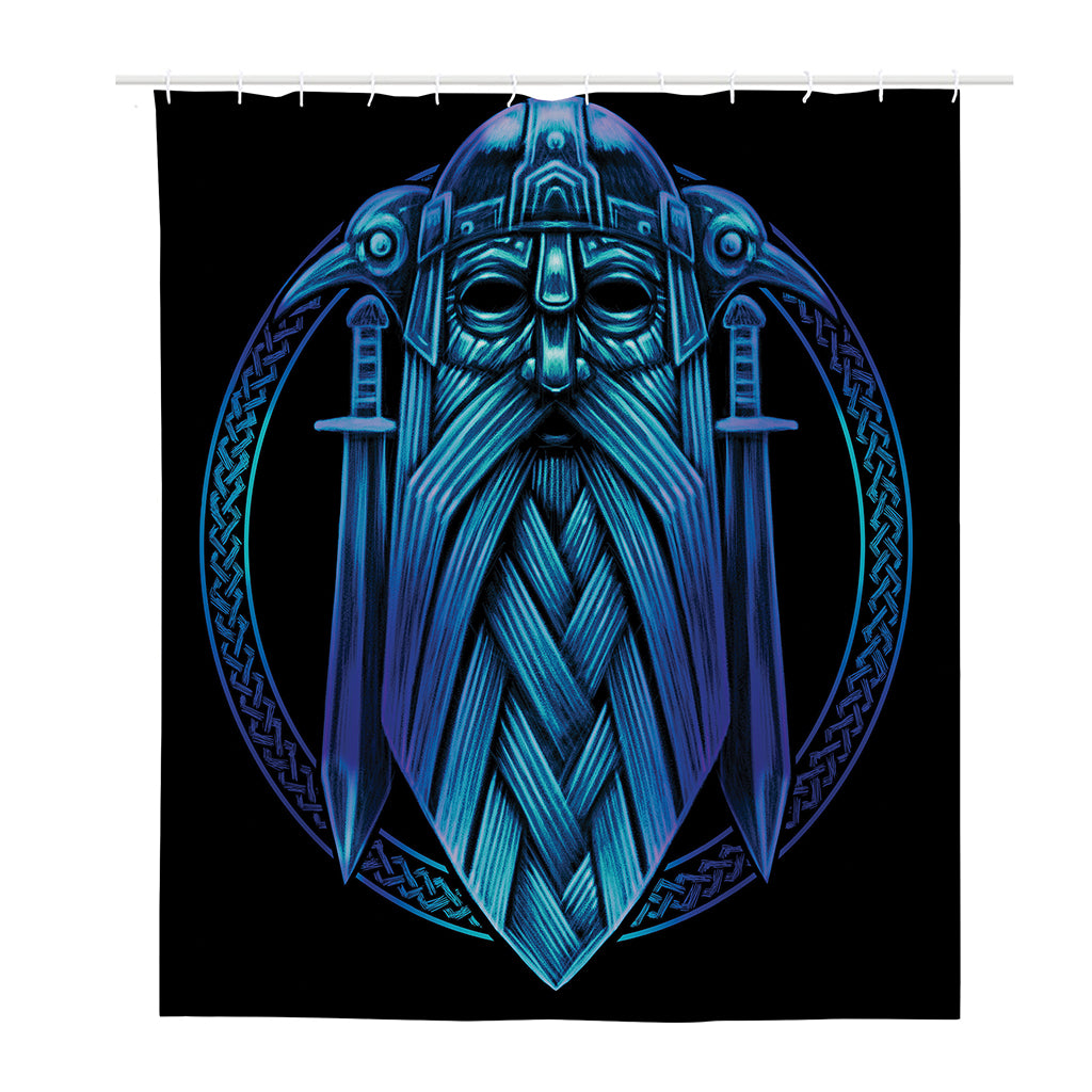 Blue Viking Norse God Odin Print Polyester Shower Curtain