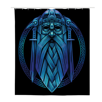 Blue Viking Norse God Odin Print Polyester Shower Curtain