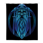 Blue Viking Norse God Odin Print Polyester Shower Curtain