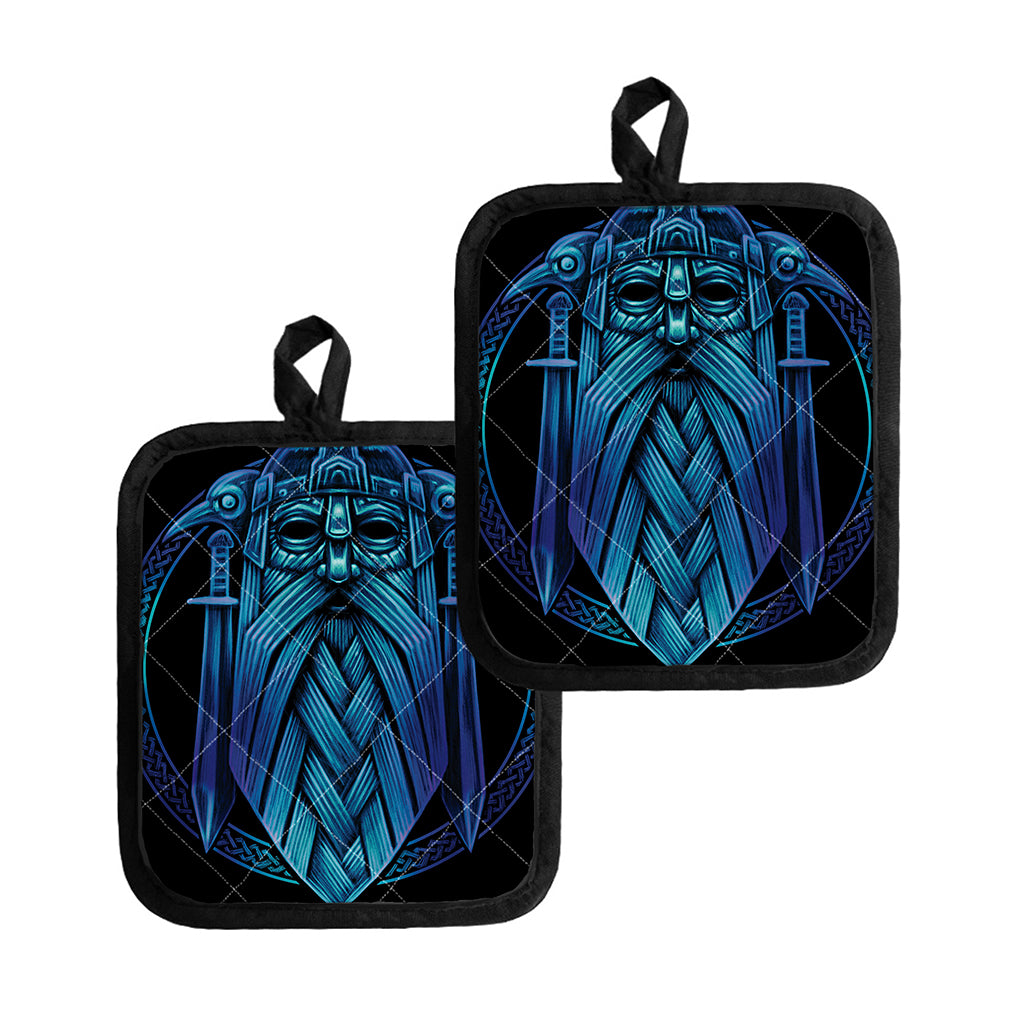 Blue Viking Norse God Odin Print Pot Holders