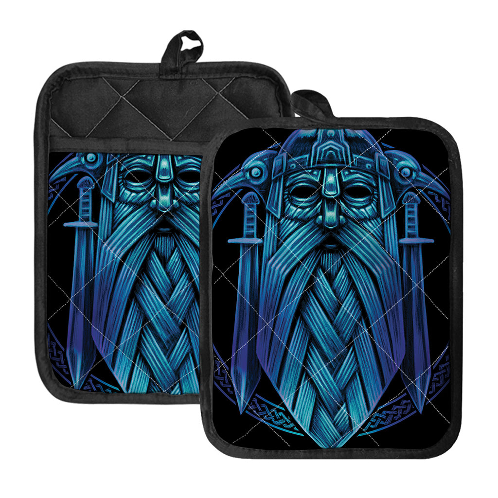 Blue Viking Norse God Odin Print Pot Holders With Pocket