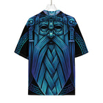 Blue Viking Norse God Odin Print Rayon Hawaiian Shirt