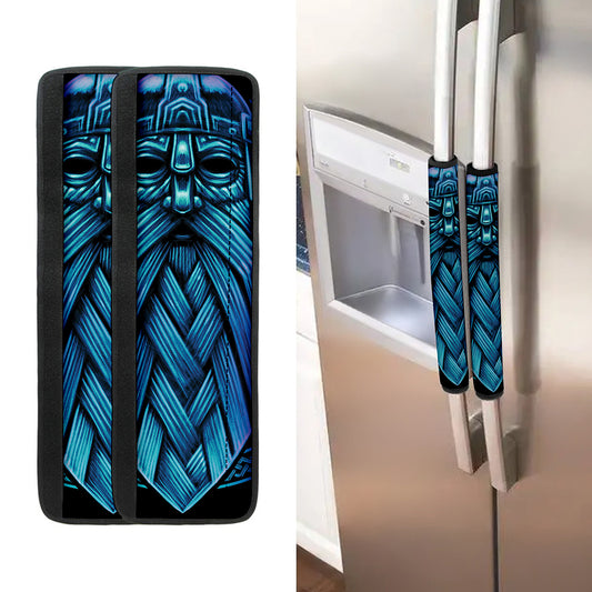 Blue Viking Norse God Odin Print Refrigerator Handle Covers