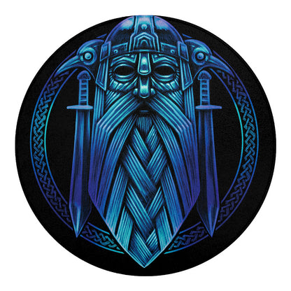 Blue Viking Norse God Odin Print Round Blanket