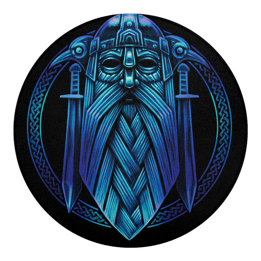 Blue Viking Norse God Odin Print Round Blanket