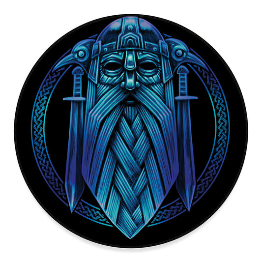 Blue Viking Norse God Odin Print Round Floor Mat