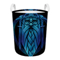 Blue Viking Norse God Odin Print Round Laundry Basket
