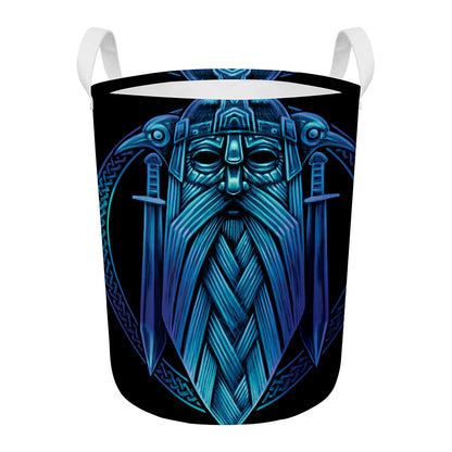 Blue Viking Norse God Odin Print Round Laundry Basket