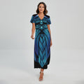 Blue Viking Norse God Odin Print Short Sleeve Maxi Dress
