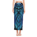 Blue Viking Norse God Odin Print Side Slit Maxi Skirt