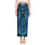 Blue Viking Norse God Odin Print Side Slit Maxi Skirt