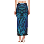 Blue Viking Norse God Odin Print Side Slit Maxi Skirt