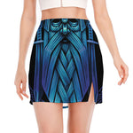 Blue Viking Norse God Odin Print Side Slit Mini Skirt
