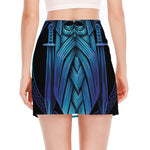 Blue Viking Norse God Odin Print Side Slit Mini Skirt