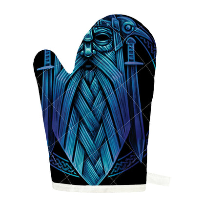 Blue Viking Norse God Odin Print Single Oven Mitt