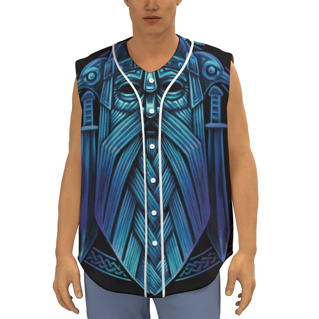 Blue Viking Norse God Odin Print Sleeveless Baseball Jersey