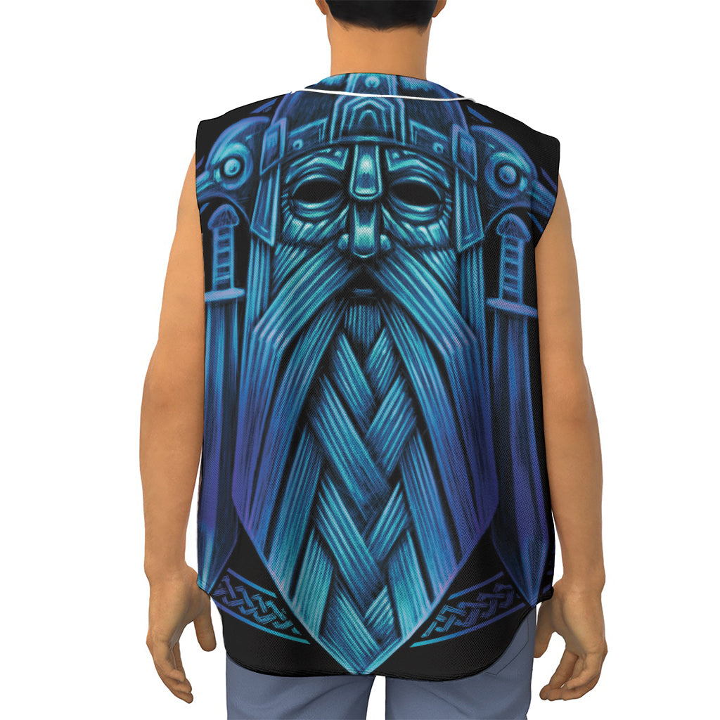 Blue Viking Norse God Odin Print Sleeveless Baseball Jersey