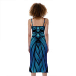 Blue Viking Norse God Odin Print Slim Fit Midi Cami Dress