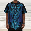 Blue Viking Norse God Odin Print Textured Short Sleeve Shirt