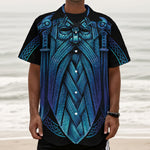 Blue Viking Norse God Odin Print Textured Short Sleeve Shirt
