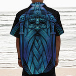 Blue Viking Norse God Odin Print Textured Short Sleeve Shirt