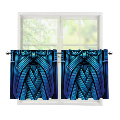 Blue Viking Norse God Odin Print Tier Curtains