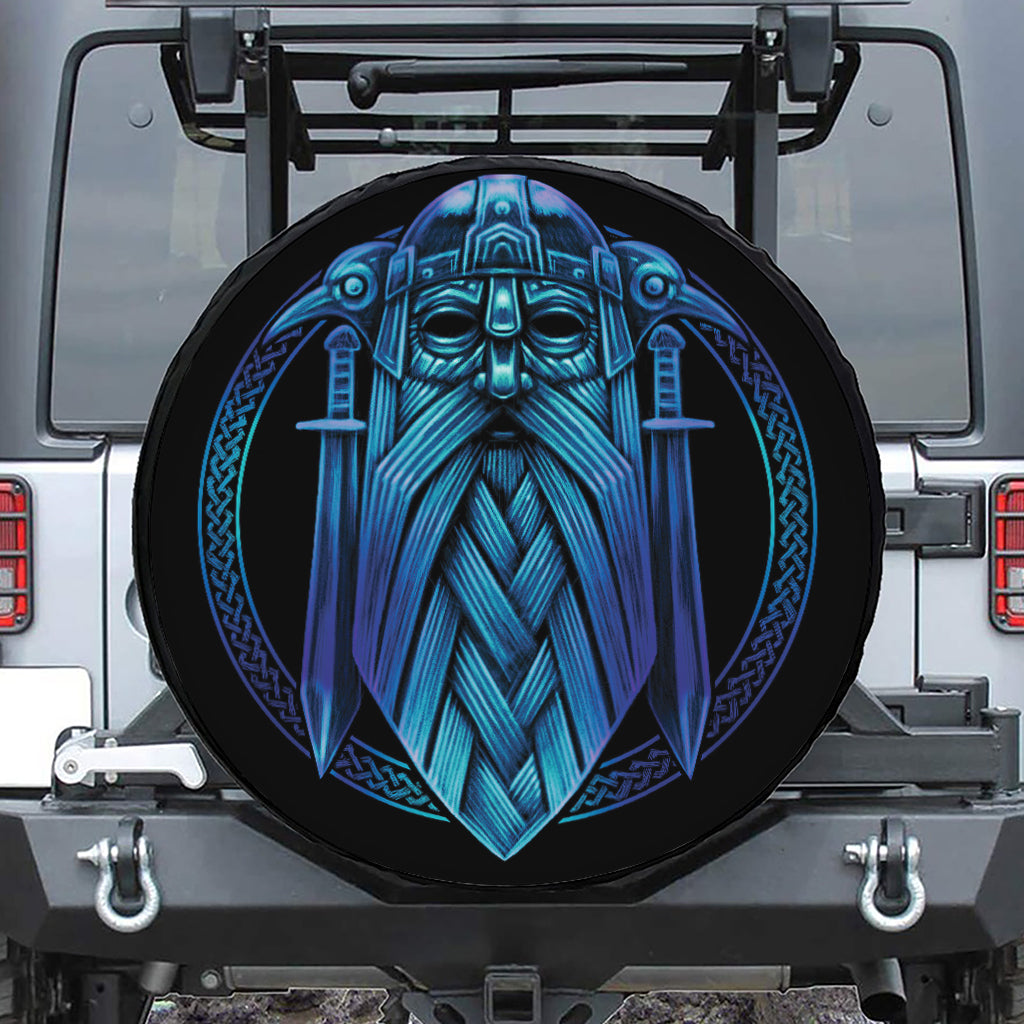 Blue Viking Norse God Odin Print Tire Cover