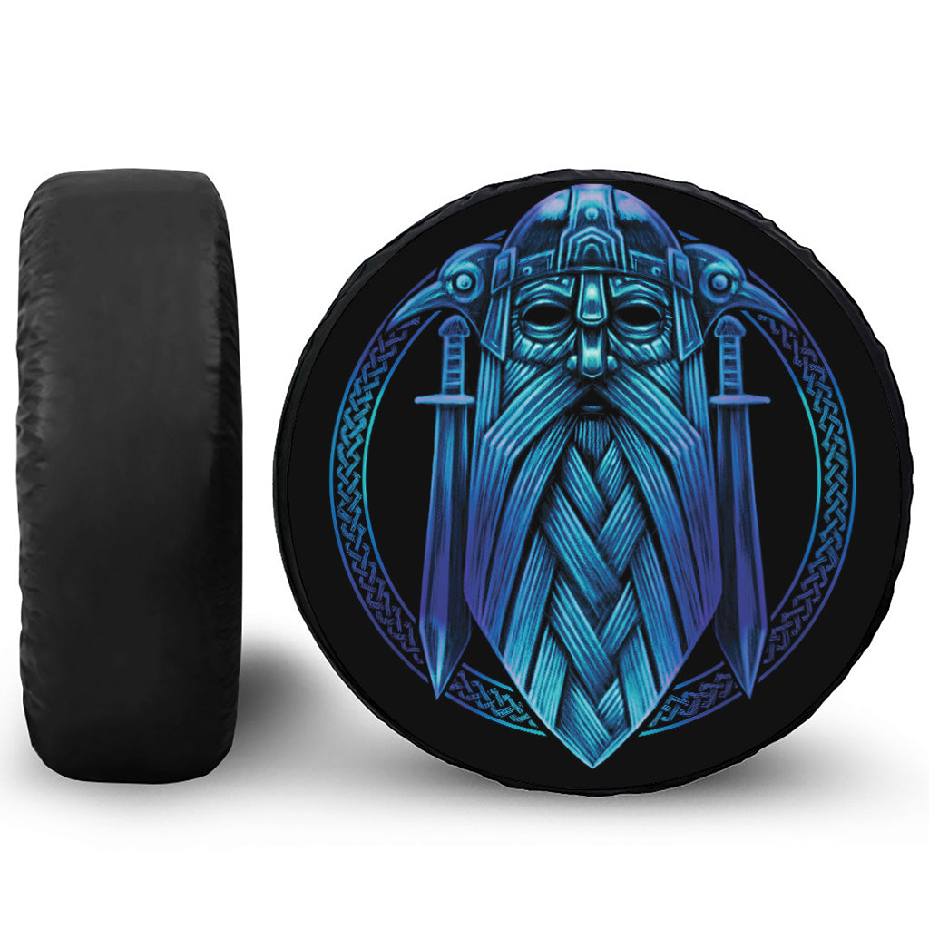 Blue Viking Norse God Odin Print Tire Cover