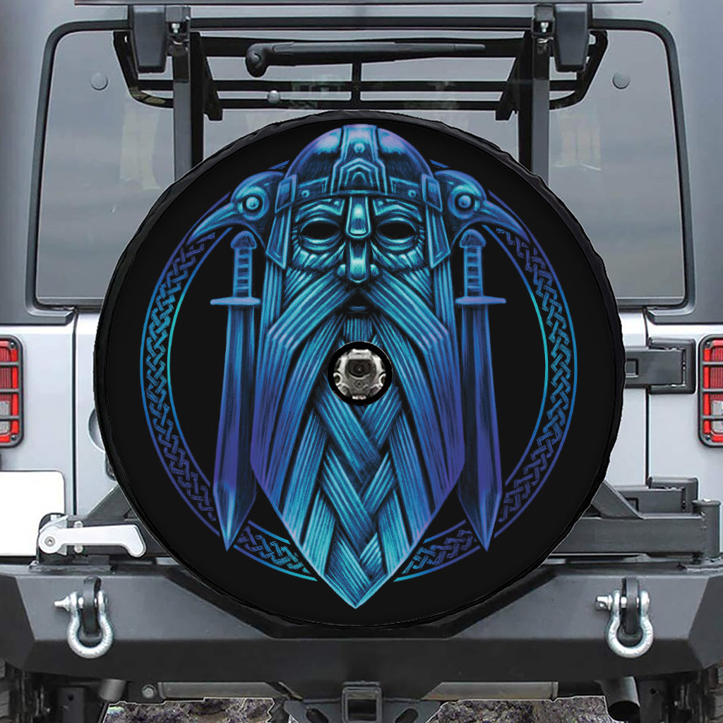 Blue Viking Norse God Odin Print Tire Cover With Camera Hole