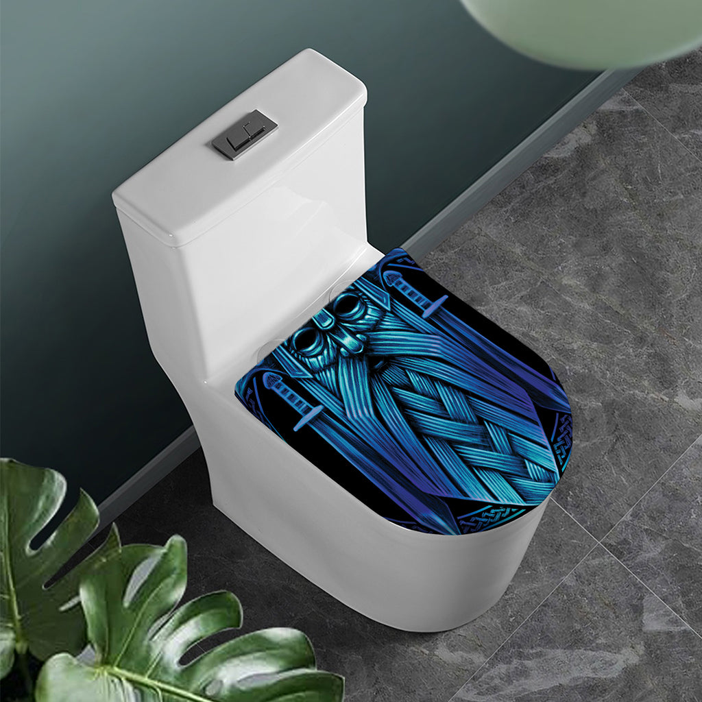 Blue Viking Norse God Odin Print Toilet Lid Cover