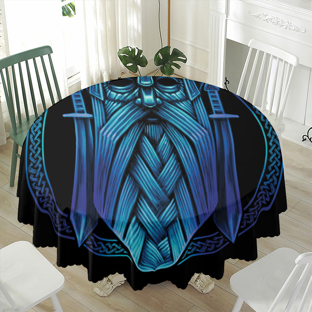 Blue Viking Norse God Odin Print Waterproof Round Tablecloth